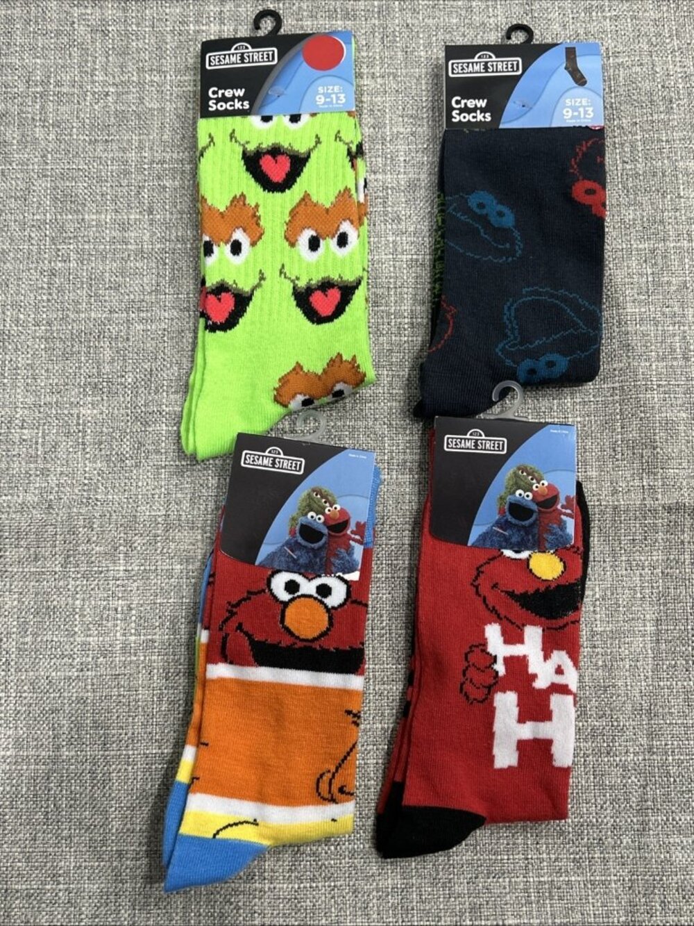 Lot of 4 Novelty Crew Socks Pop Culture Sesame Street Elmo Cookie Monster Burt